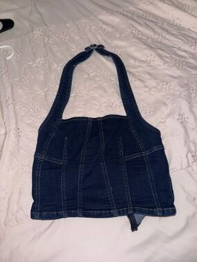 Sincerely Jules Dark Blue Denim Halter Crop Top